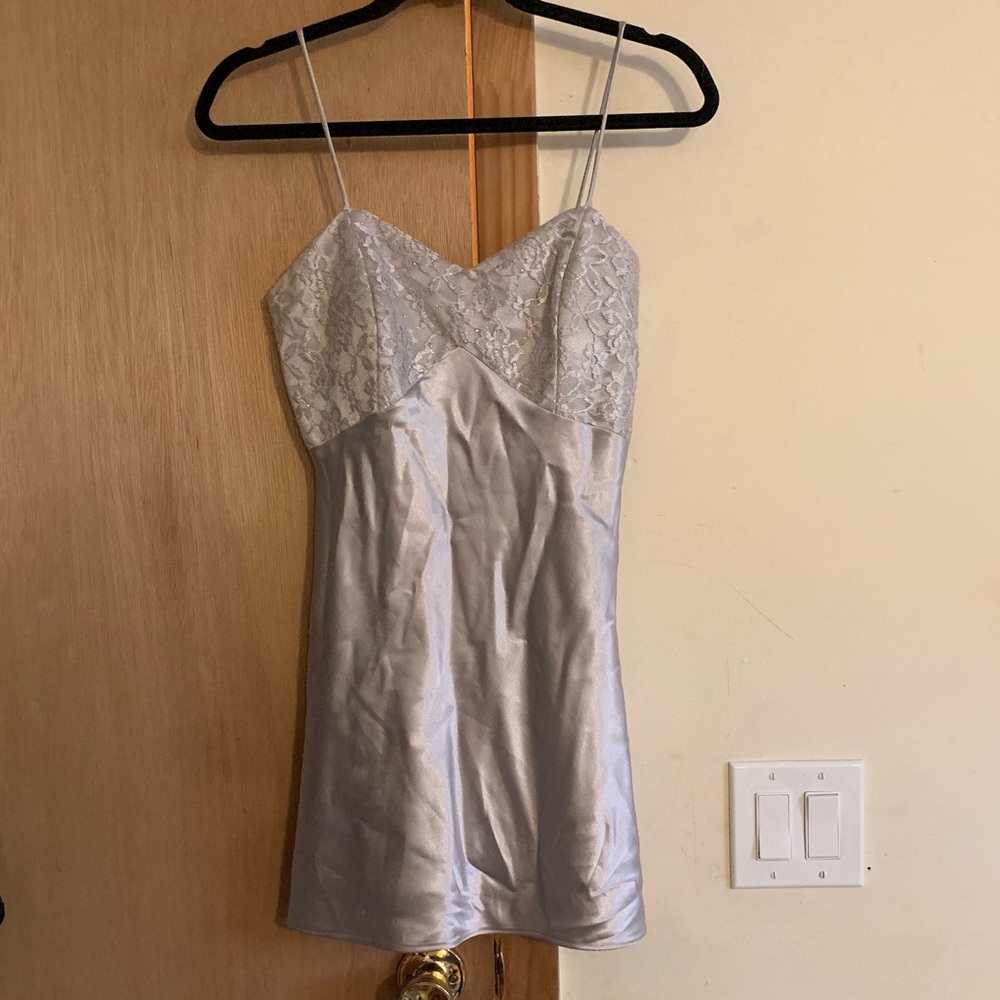Silver satin mini dress
